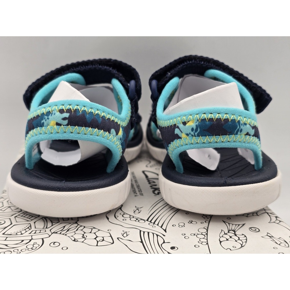 Clarks - Kids - Adjustable Sandals, SurfingTide K - Navy Marine Dinosaur‎ Sz 8 M - Picture 7 of 13